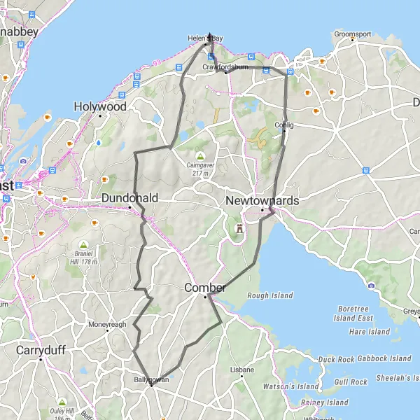 Map miniature of "Ballybeen Loop" cycling inspiration in Northern Ireland, United Kingdom. Generated by Tarmacs.app cycling route planner