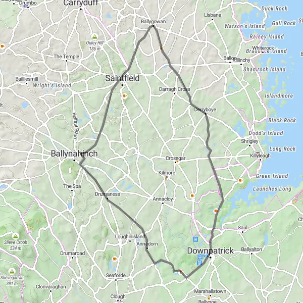 Map miniature of "Ballygowan to Drumaness Loop" cycling inspiration in Northern Ireland, United Kingdom. Generated by Tarmacs.app cycling route planner