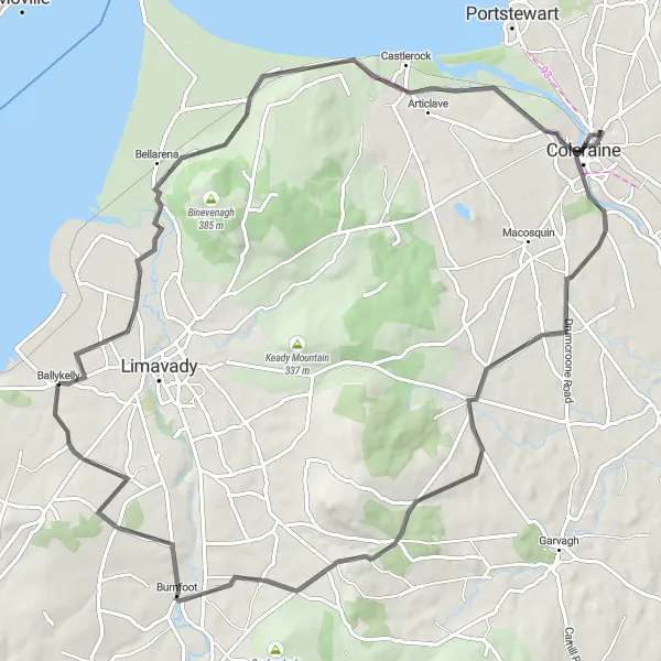 Map miniature of "Coastal Trail Adventure" cycling inspiration in Northern Ireland, United Kingdom. Generated by Tarmacs.app cycling route planner