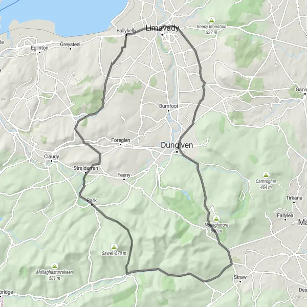 Map miniature of "Castle and Valley Exploration" cycling inspiration in Northern Ireland, United Kingdom. Generated by Tarmacs.app cycling route planner