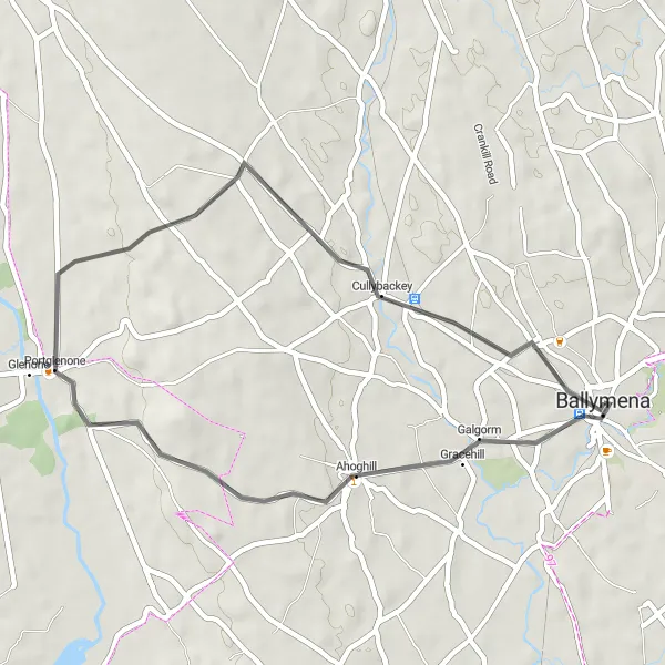 Map miniature of "Discover Cullybackey" cycling inspiration in Northern Ireland, United Kingdom. Generated by Tarmacs.app cycling route planner