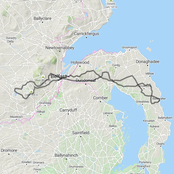 Map miniature of "Ballywalter Castle Epic" cycling inspiration in Northern Ireland, United Kingdom. Generated by Tarmacs.app cycling route planner
