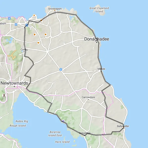 Map miniature of "Ballywalter to Millisle Loop" cycling inspiration in Northern Ireland, United Kingdom. Generated by Tarmacs.app cycling route planner