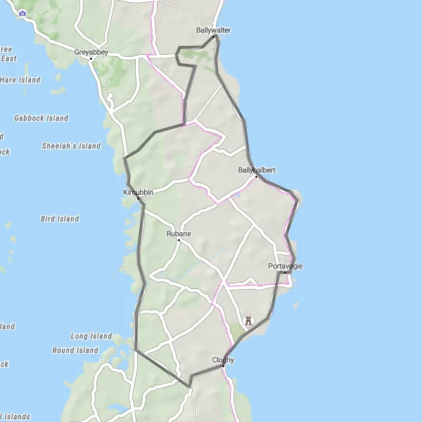 Map miniature of "Ballywalter to Kircubbin" cycling inspiration in Northern Ireland, United Kingdom. Generated by Tarmacs.app cycling route planner