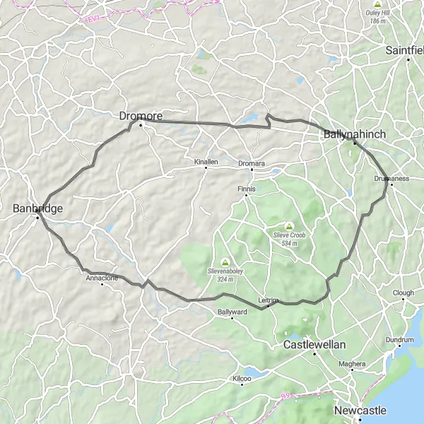 Map miniature of "Banbridge to Annalysis Loop" cycling inspiration in Northern Ireland, United Kingdom. Generated by Tarmacs.app cycling route planner