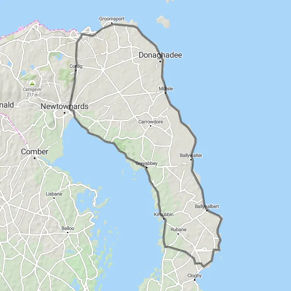 Map miniature of "Coastal Adventure" cycling inspiration in Northern Ireland, United Kingdom. Generated by Tarmacs.app cycling route planner