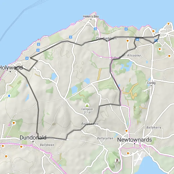 Map miniature of "Coastal Delight" cycling inspiration in Northern Ireland, United Kingdom. Generated by Tarmacs.app cycling route planner