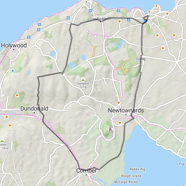 Map miniature of "Ards Peninsula Ride" cycling inspiration in Northern Ireland, United Kingdom. Generated by Tarmacs.app cycling route planner