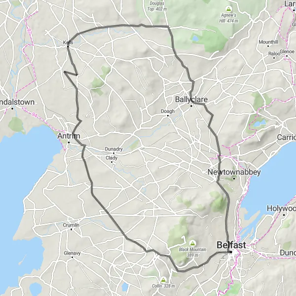 Map miniature of "Northern Ireland's Breathtaking Landscapes" cycling inspiration in Northern Ireland, United Kingdom. Generated by Tarmacs.app cycling route planner