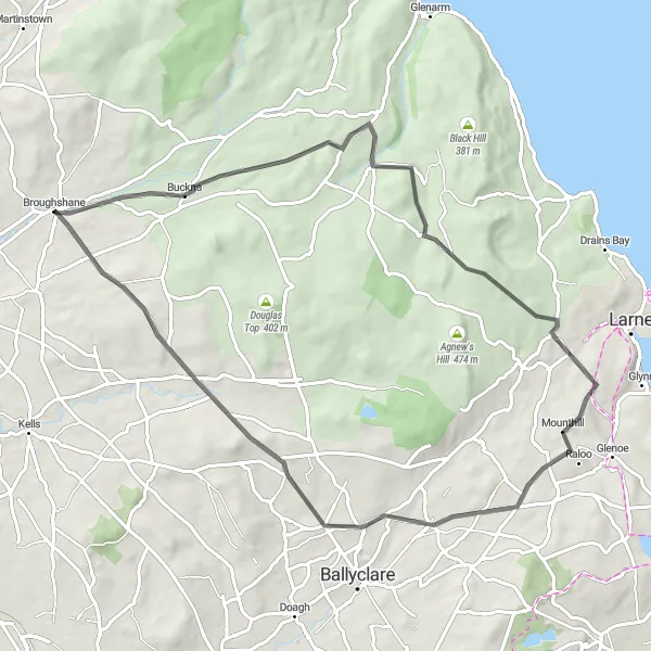 Map miniature of "Millbrook Loop" cycling inspiration in Northern Ireland, United Kingdom. Generated by Tarmacs.app cycling route planner