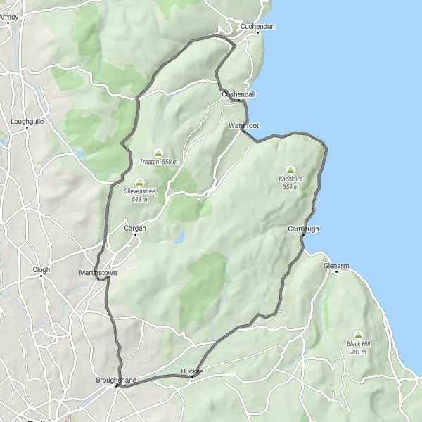 Map miniature of "Glenlough Circuit" cycling inspiration in Northern Ireland, United Kingdom. Generated by Tarmacs.app cycling route planner