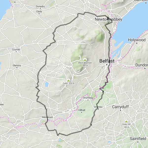 Map miniature of "Carnmoney Hill Loop" cycling inspiration in Northern Ireland, United Kingdom. Generated by Tarmacs.app cycling route planner