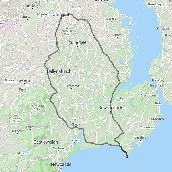 Map miniature of "The Ballygowan Loop" cycling inspiration in Northern Ireland, United Kingdom. Generated by Tarmacs.app cycling route planner