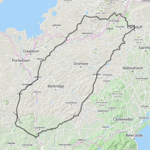 Map miniature of "Annahilt to Mountnorris Adventure" cycling inspiration in Northern Ireland, United Kingdom. Generated by Tarmacs.app cycling route planner