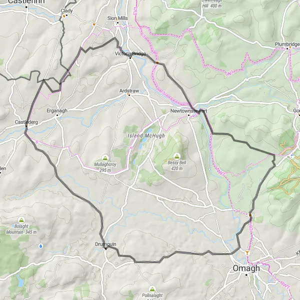 Map miniature of "Castlederg to Camus Church" cycling inspiration in Northern Ireland, United Kingdom. Generated by Tarmacs.app cycling route planner