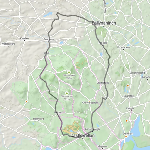 Map miniature of "Castlewellan to Benraw Mountain Circuit" cycling inspiration in Northern Ireland, United Kingdom. Generated by Tarmacs.app cycling route planner