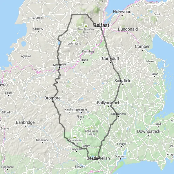Map miniature of "Exploring Belfast and Beyond" cycling inspiration in Northern Ireland, United Kingdom. Generated by Tarmacs.app cycling route planner
