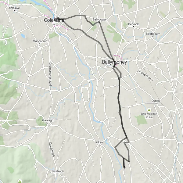 Map miniature of "The Heartland Challenge" cycling inspiration in Northern Ireland, United Kingdom. Generated by Tarmacs.app cycling route planner