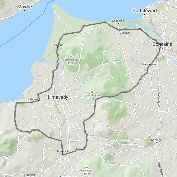 Map miniature of "The Sperrin Mountains Challenge" cycling inspiration in Northern Ireland, United Kingdom. Generated by Tarmacs.app cycling route planner