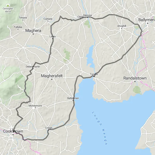 Map miniature of "The Galgorm Adventure" cycling inspiration in Northern Ireland, United Kingdom. Generated by Tarmacs.app cycling route planner