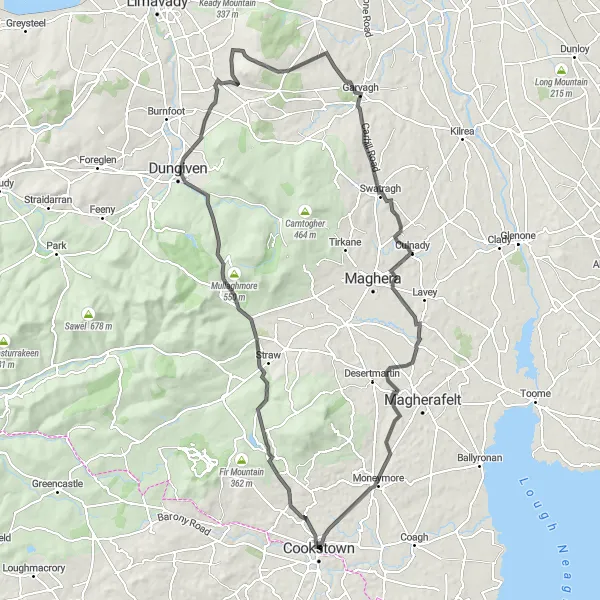 Map miniature of "Discover Dungiven" cycling inspiration in Northern Ireland, United Kingdom. Generated by Tarmacs.app cycling route planner