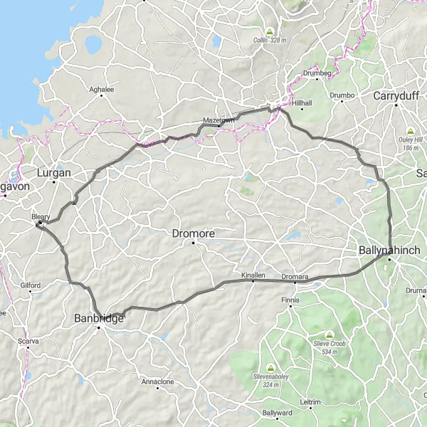 Map miniature of "The Lisburn Loop" cycling inspiration in Northern Ireland, United Kingdom. Generated by Tarmacs.app cycling route planner