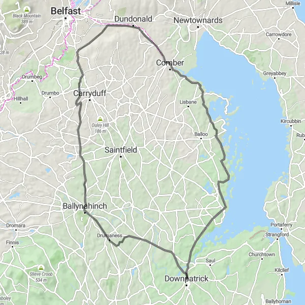 Map miniature of "Downpatrick to Killyleagh Loop" cycling inspiration in Northern Ireland, United Kingdom. Generated by Tarmacs.app cycling route planner