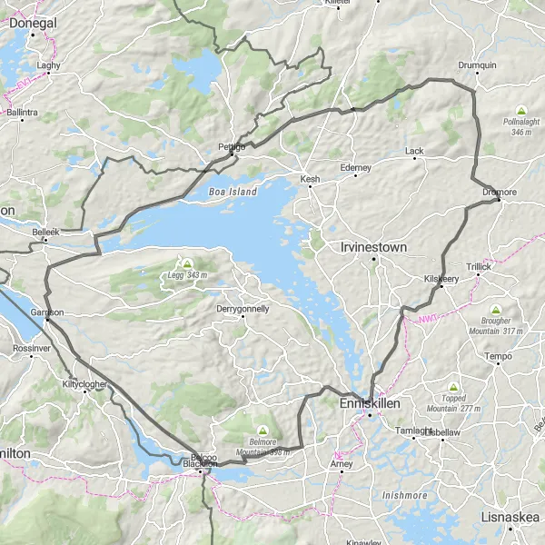 Map miniature of "Lough MacNean Loop" cycling inspiration in Northern Ireland, United Kingdom. Generated by Tarmacs.app cycling route planner