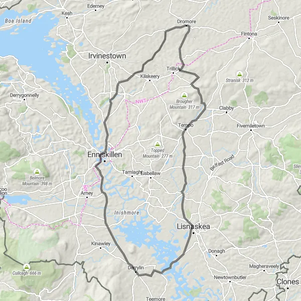Map miniature of "Maguiresbridge and Enniskillen Adventure" cycling inspiration in Northern Ireland, United Kingdom. Generated by Tarmacs.app cycling route planner
