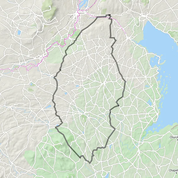 Map miniature of "Ballygowan and Drumaroad Loop" cycling inspiration in Northern Ireland, United Kingdom. Generated by Tarmacs.app cycling route planner