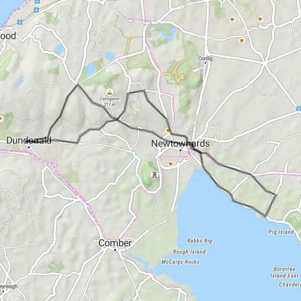 Map miniature of "Newtownards and Cairngaver Loop" cycling inspiration in Northern Ireland, United Kingdom. Generated by Tarmacs.app cycling route planner