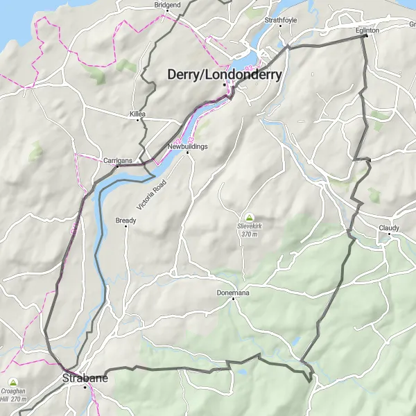 Map miniature of "The Border Journey" cycling inspiration in Northern Ireland, United Kingdom. Generated by Tarmacs.app cycling route planner