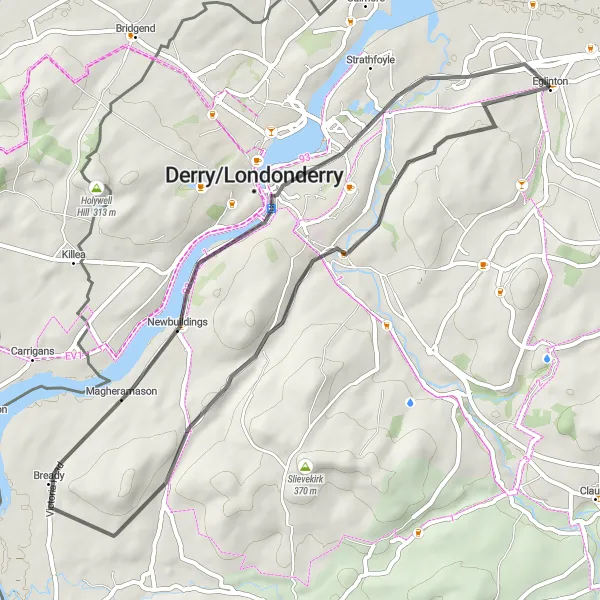 Map miniature of "The Waterside Loop" cycling inspiration in Northern Ireland, United Kingdom. Generated by Tarmacs.app cycling route planner