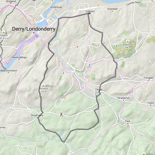 Map miniature of "The Claudy Circuit" cycling inspiration in Northern Ireland, United Kingdom. Generated by Tarmacs.app cycling route planner