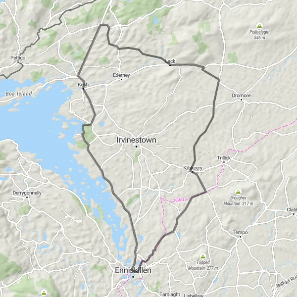 Map miniature of "Enniskillen to Kesh" cycling inspiration in Northern Ireland, United Kingdom. Generated by Tarmacs.app cycling route planner