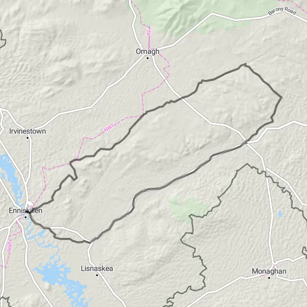 Map miniature of "Enniskillen to Maguiresbridge" cycling inspiration in Northern Ireland, United Kingdom. Generated by Tarmacs.app cycling route planner