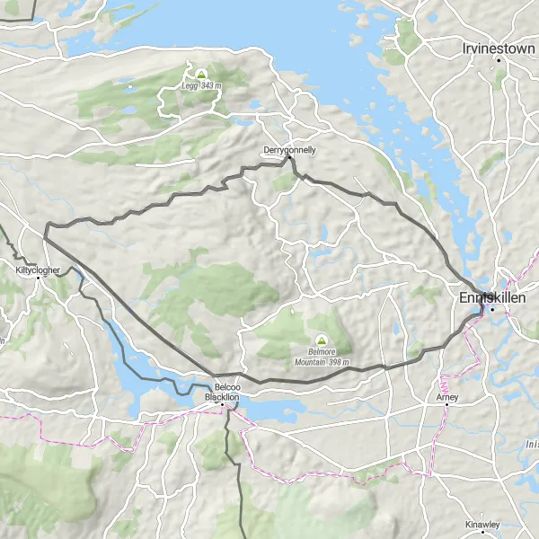 Map miniature of "Enniskillen to Portora Castle" cycling inspiration in Northern Ireland, United Kingdom. Generated by Tarmacs.app cycling route planner