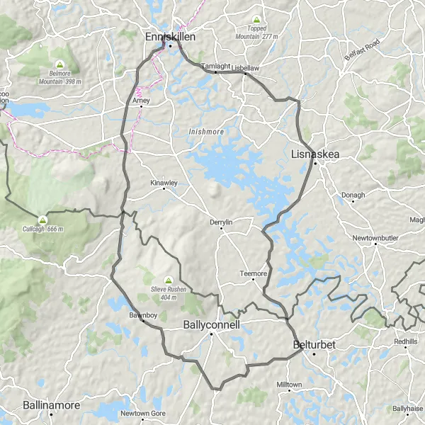 Map miniature of "Enniskillen Loop" cycling inspiration in Northern Ireland, United Kingdom. Generated by Tarmacs.app cycling route planner