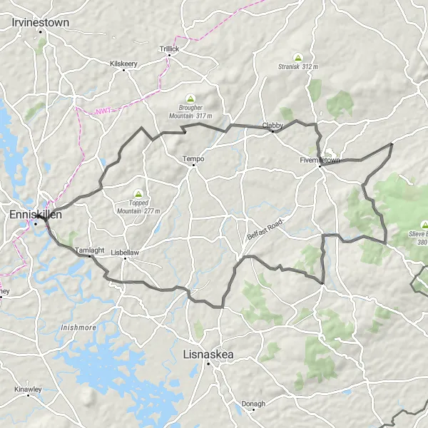 Map miniature of "Maguiresbridge Circuit" cycling inspiration in Northern Ireland, United Kingdom. Generated by Tarmacs.app cycling route planner