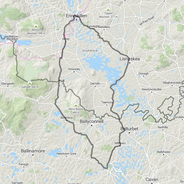 Map miniature of "Enniskillen Explorer" cycling inspiration in Northern Ireland, United Kingdom. Generated by Tarmacs.app cycling route planner