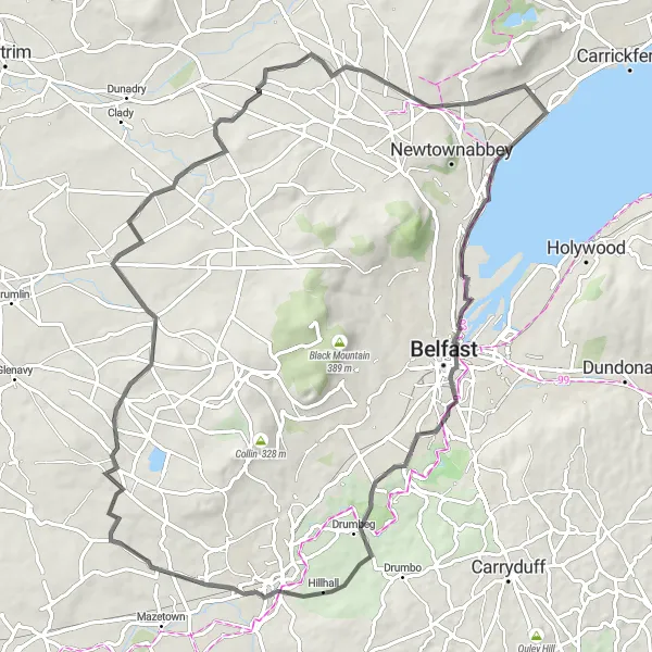 Map miniature of "Belfast Barge Loop" cycling inspiration in Northern Ireland, United Kingdom. Generated by Tarmacs.app cycling route planner