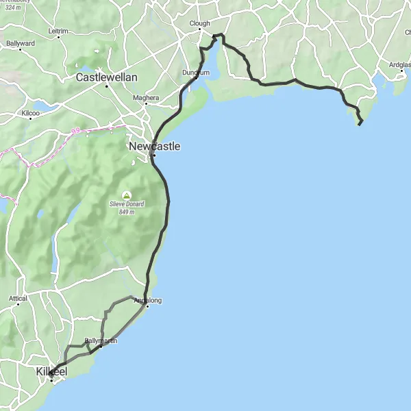 Map miniature of "Ballymartin Loop" cycling inspiration in Northern Ireland, United Kingdom. Generated by Tarmacs.app cycling route planner