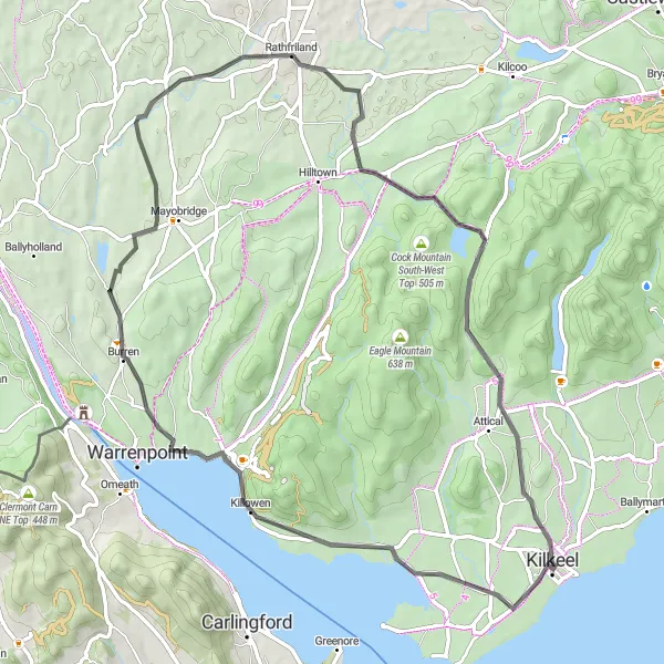 Map miniature of "Killowen Loop" cycling inspiration in Northern Ireland, United Kingdom. Generated by Tarmacs.app cycling route planner