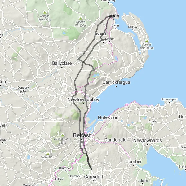 Map miniature of "Northern Delight" cycling inspiration in Northern Ireland, United Kingdom. Generated by Tarmacs.app cycling route planner