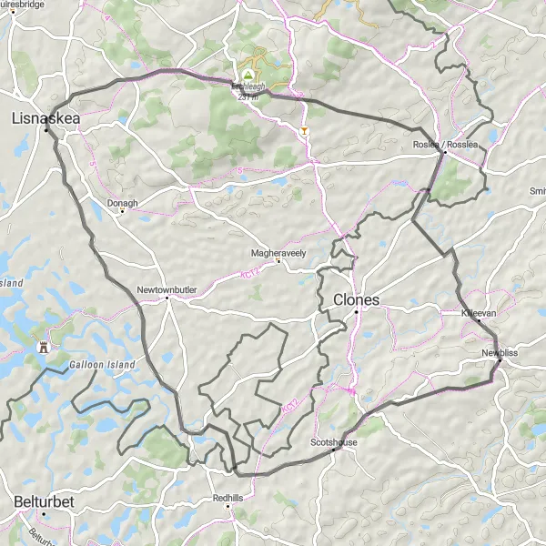 Map miniature of "Lisnaskea to Newbliss Loop" cycling inspiration in Northern Ireland, United Kingdom. Generated by Tarmacs.app cycling route planner