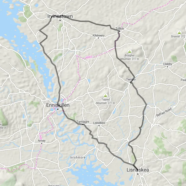 Map miniature of "Lisnaskea Circuit" cycling inspiration in Northern Ireland, United Kingdom. Generated by Tarmacs.app cycling route planner