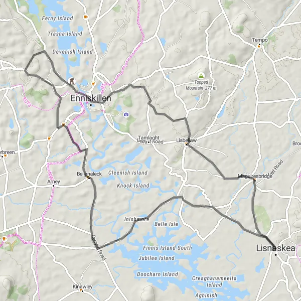 Map miniature of "The Lough Erne Experience" cycling inspiration in Northern Ireland, United Kingdom. Generated by Tarmacs.app cycling route planner