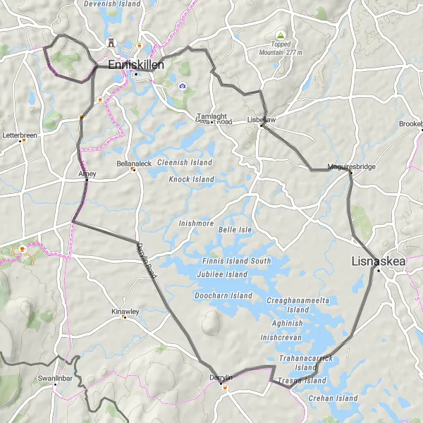 Map miniature of "Lisnaskea to Arney Loop" cycling inspiration in Northern Ireland, United Kingdom. Generated by Tarmacs.app cycling route planner