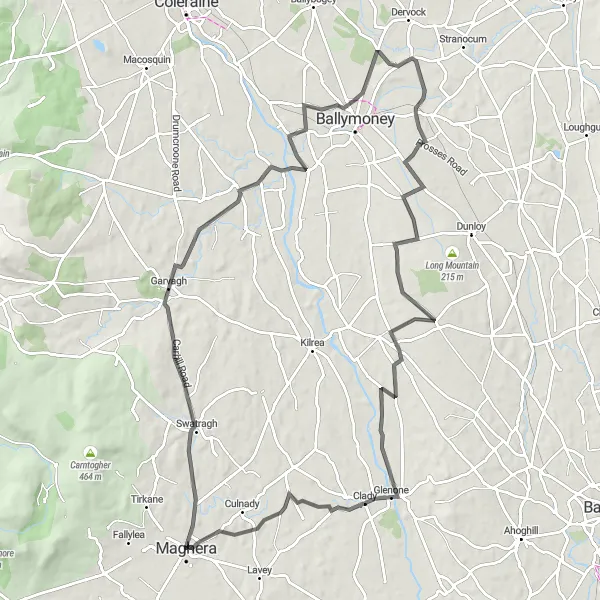 Map miniature of "Maghera Countryside Exploration" cycling inspiration in Northern Ireland, United Kingdom. Generated by Tarmacs.app cycling route planner