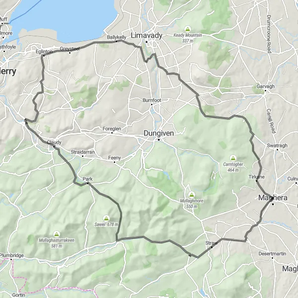 Map miniature of "Maghera Adventure Loop" cycling inspiration in Northern Ireland, United Kingdom. Generated by Tarmacs.app cycling route planner